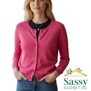 LOFT Pink Cotton Cardigan 3/4 Sleeve Size MP EUC